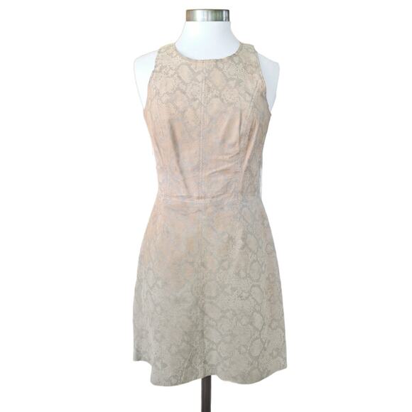 REBECCA TAYLOR Python Print Leather Mini Dress Size 6 Cream Gray Sleeveless - Picture 2 of 13